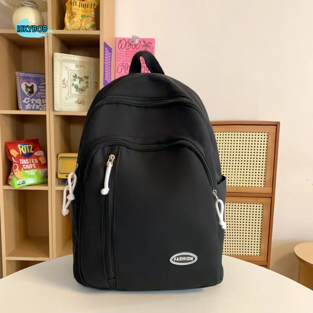 

Nylon Student School Bag Large Capacity Solid Color Casual Shoulder Backpack Simple Multiple Pockets Korean Style School Bag