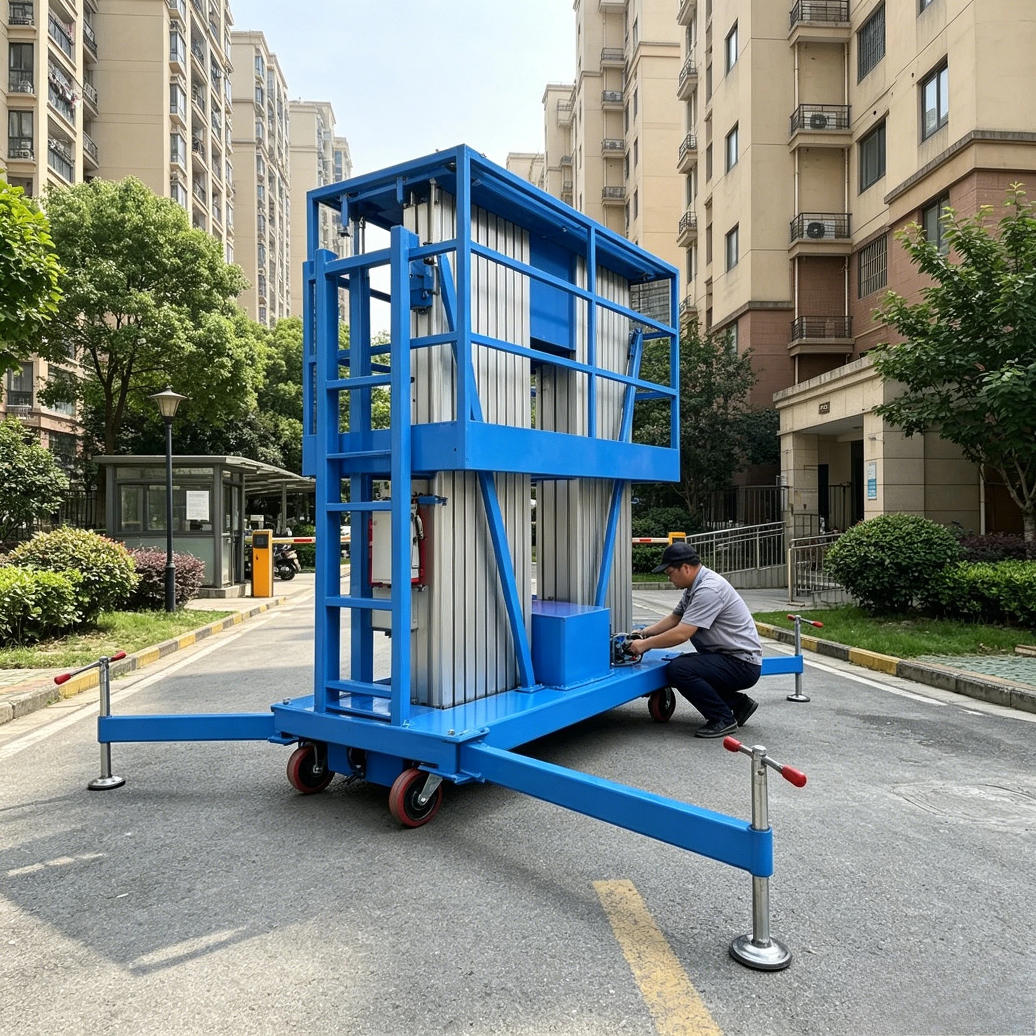 High-Capacity Single Column Aluminum Alloy Lifting Platform-Durable Hydraulic Drive 117kg Rated Load 0.6x0.6m Table Customized