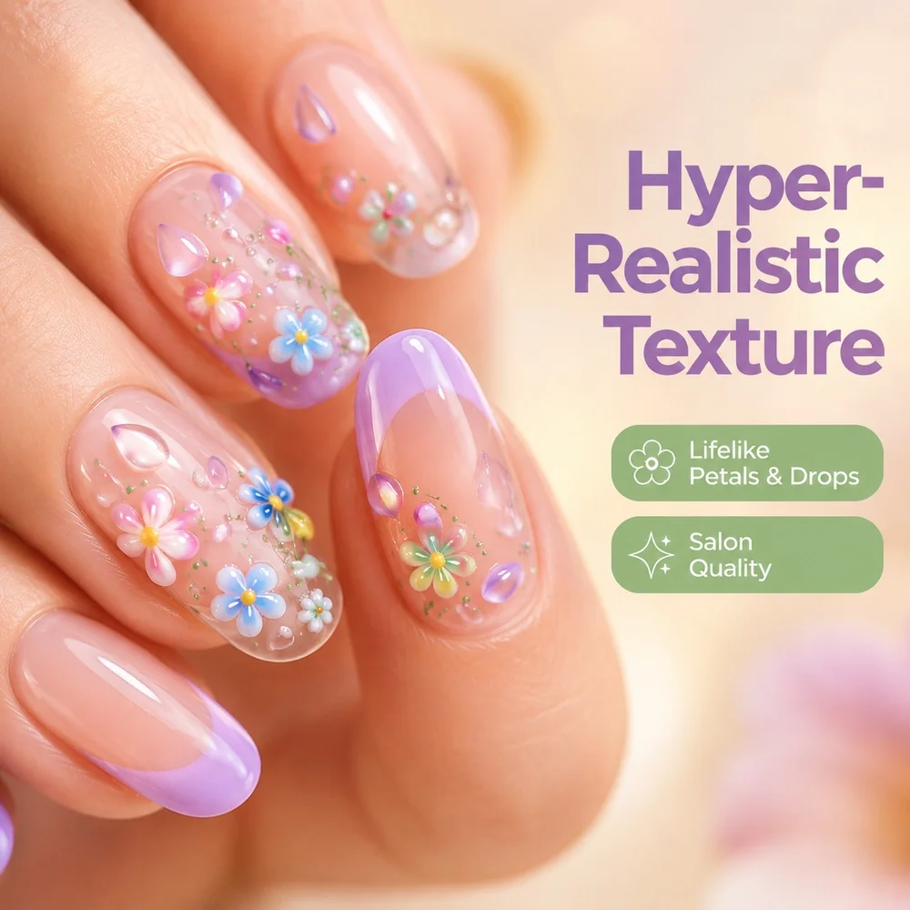 1Sheet Clear Bottom Spring Nail Stickers Stereo Multicolor Small Flower Teardrop Lightweight Nail Art DIY Tools