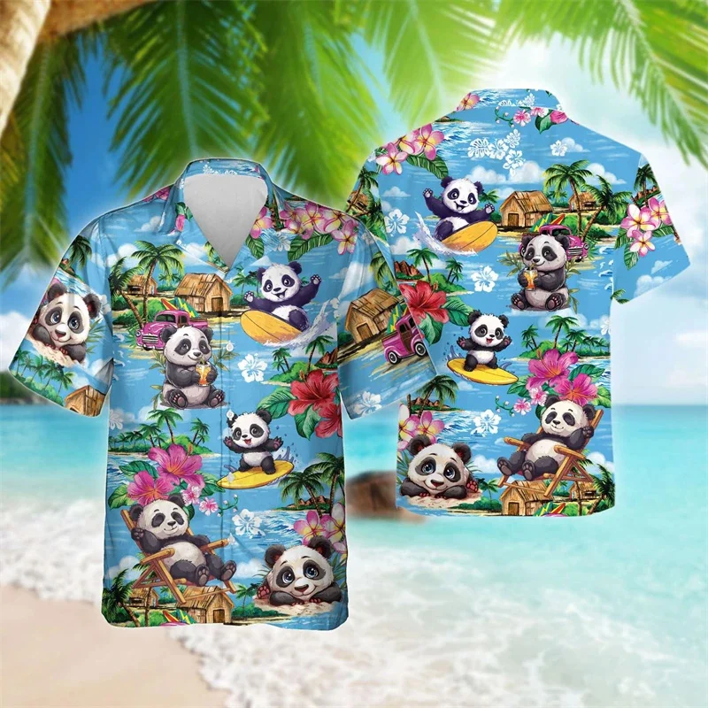 

Summer 3D Cute Animal Pandas Printed Shirts Men Chinese NationalTreasure Graphic Shirts & Blouses Hawaiian Short Shirts Clothes