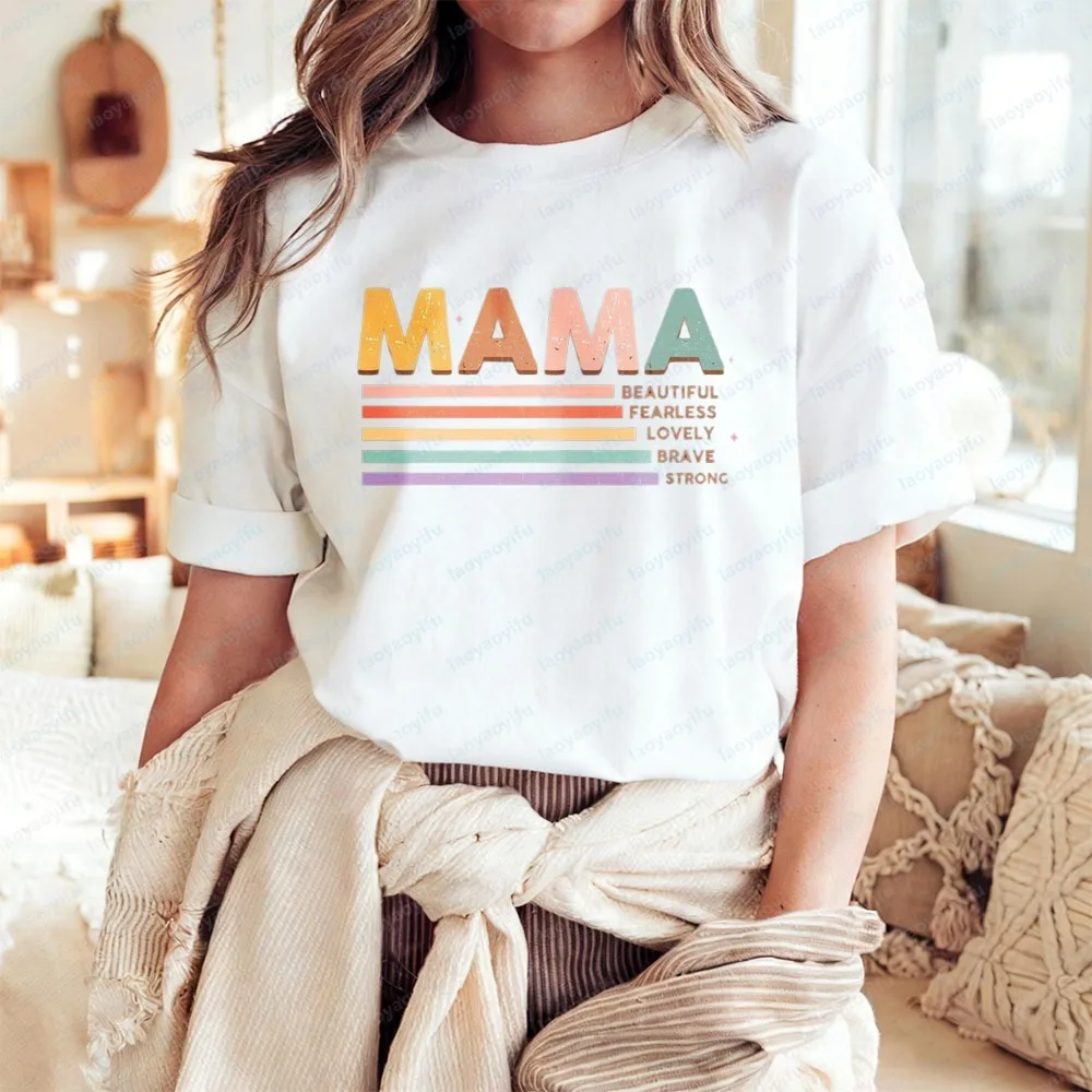 Christian Mother Shirt for Women Strong Beautiful Fearless Lovely Brave Strong Mama Art Tops Vintage Trend Mothers Day Gift