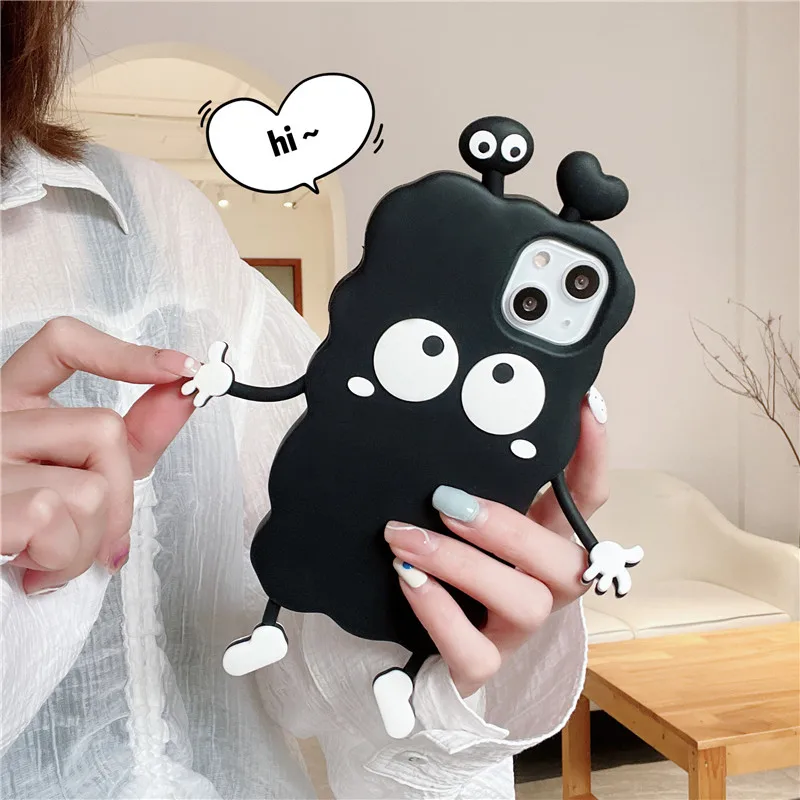 

Cute Cartoon black 3D Case For iphoen 15 14 Plus 13 12 11 Pro XS Max XR X SE 6S 6 7 8 Plus luxury Soft silicone Phone Cover kids