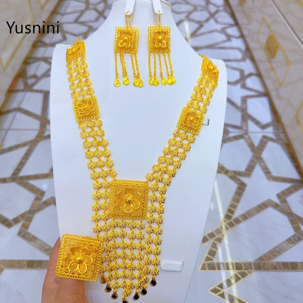 

New French Dubai High end 24K Gold Plated Necklace Earrings Exquisite Wedding Engagement Party Jewelry Set for Lovers 888