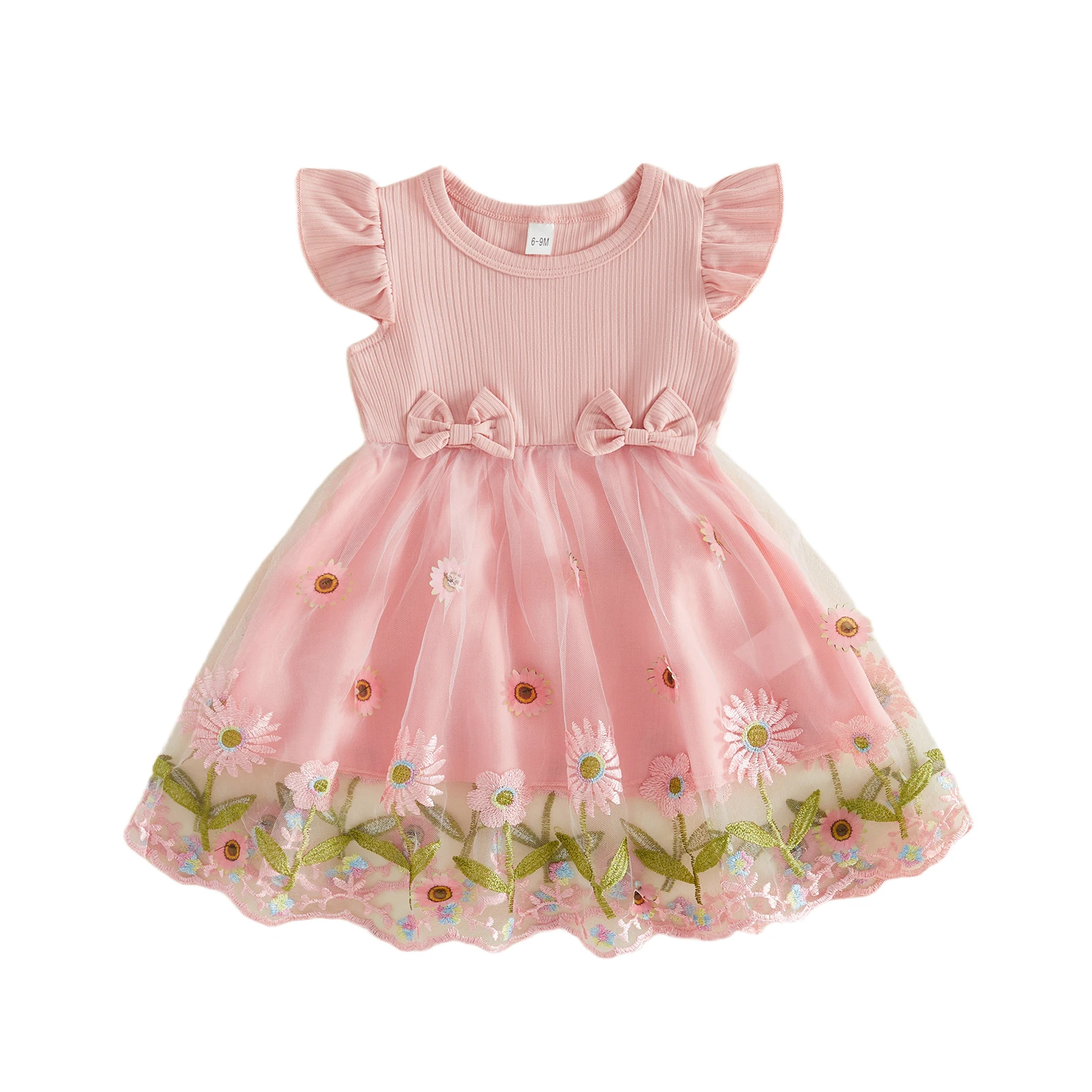 

Toddler Baby Girls Tulle Dress Summer Cute Floral Embroidery Flying Sleeve Tutu Dress