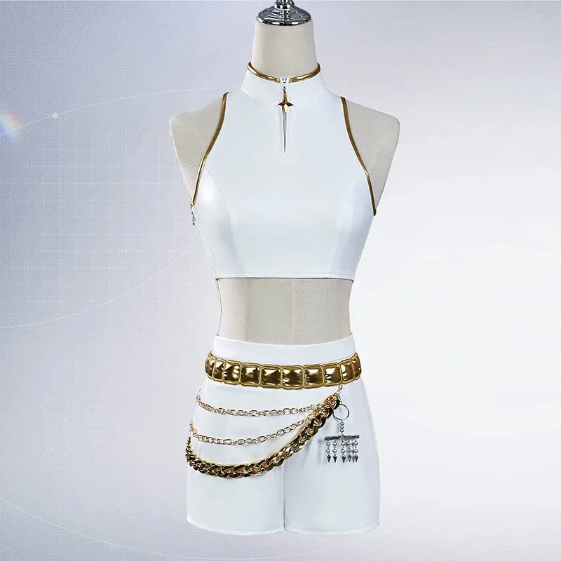 KPop Rumi Mira Zoey White Singing Suit Women Girls Halloween Party Role Playing Outfit Cosplay Costume Wig for Adult Children