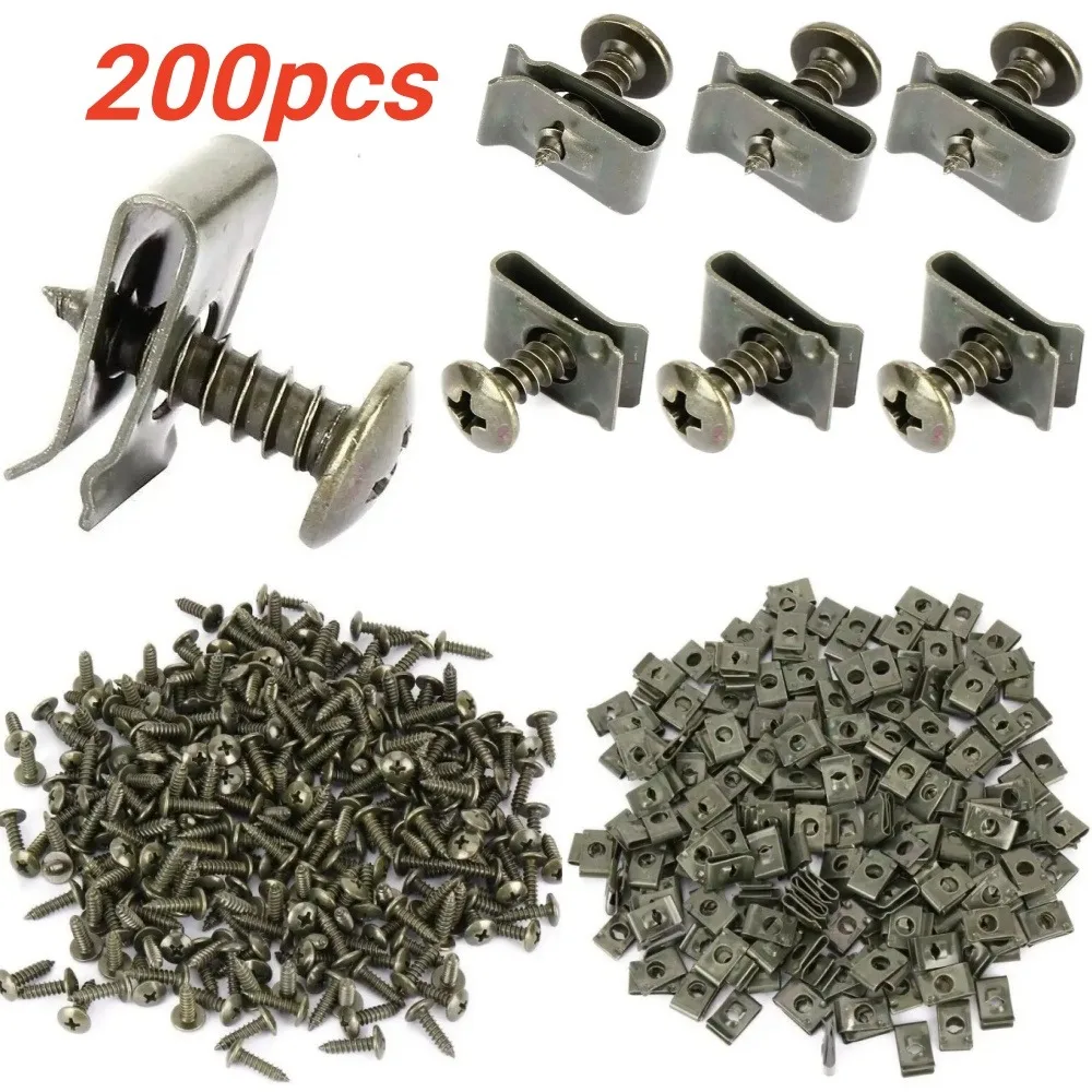 10/200pcs U-Type Car Metal Screw Clips Kit Fastener Clip with Screw Anti-rust Fender Bumper Protection Buckle Iron Sheet