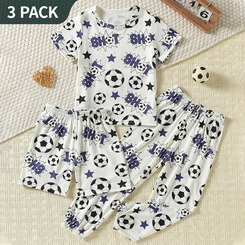 2/3 piece summer children's fun printed short sleeved shorts set for boys and girls, comfortable round neck T-shirt, soft pants