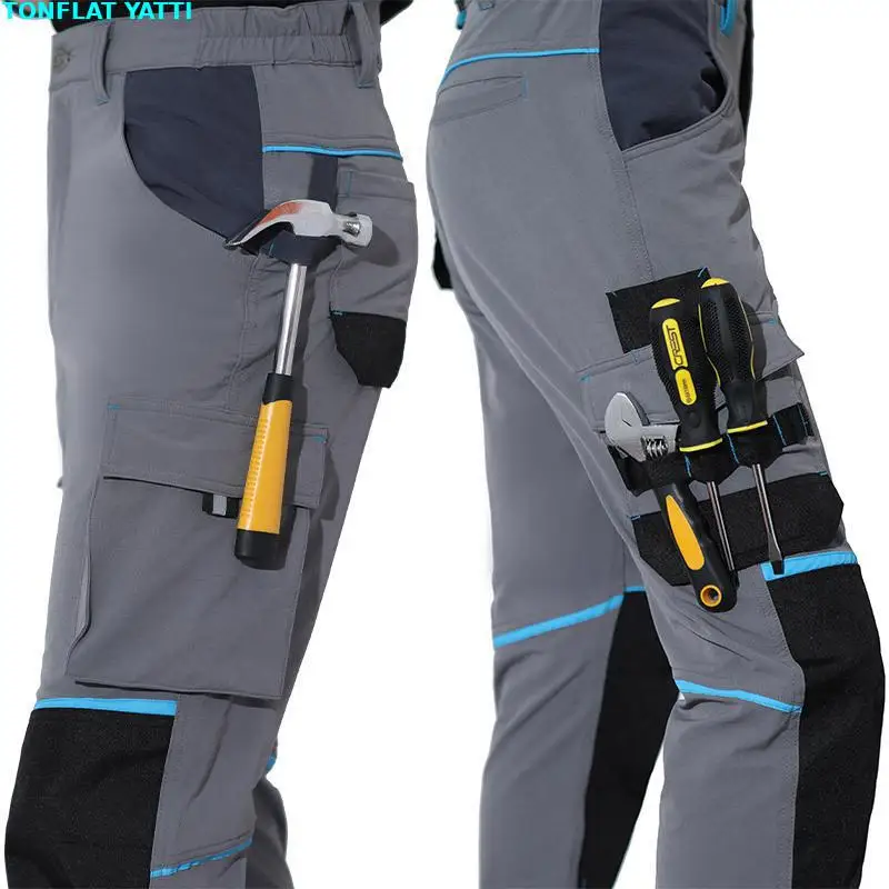 High Stretch Multi Pockets Cargo Pants Men With Reflective Stripes Auto Repair Workwear Pants With Reflectors Cargo Trousers