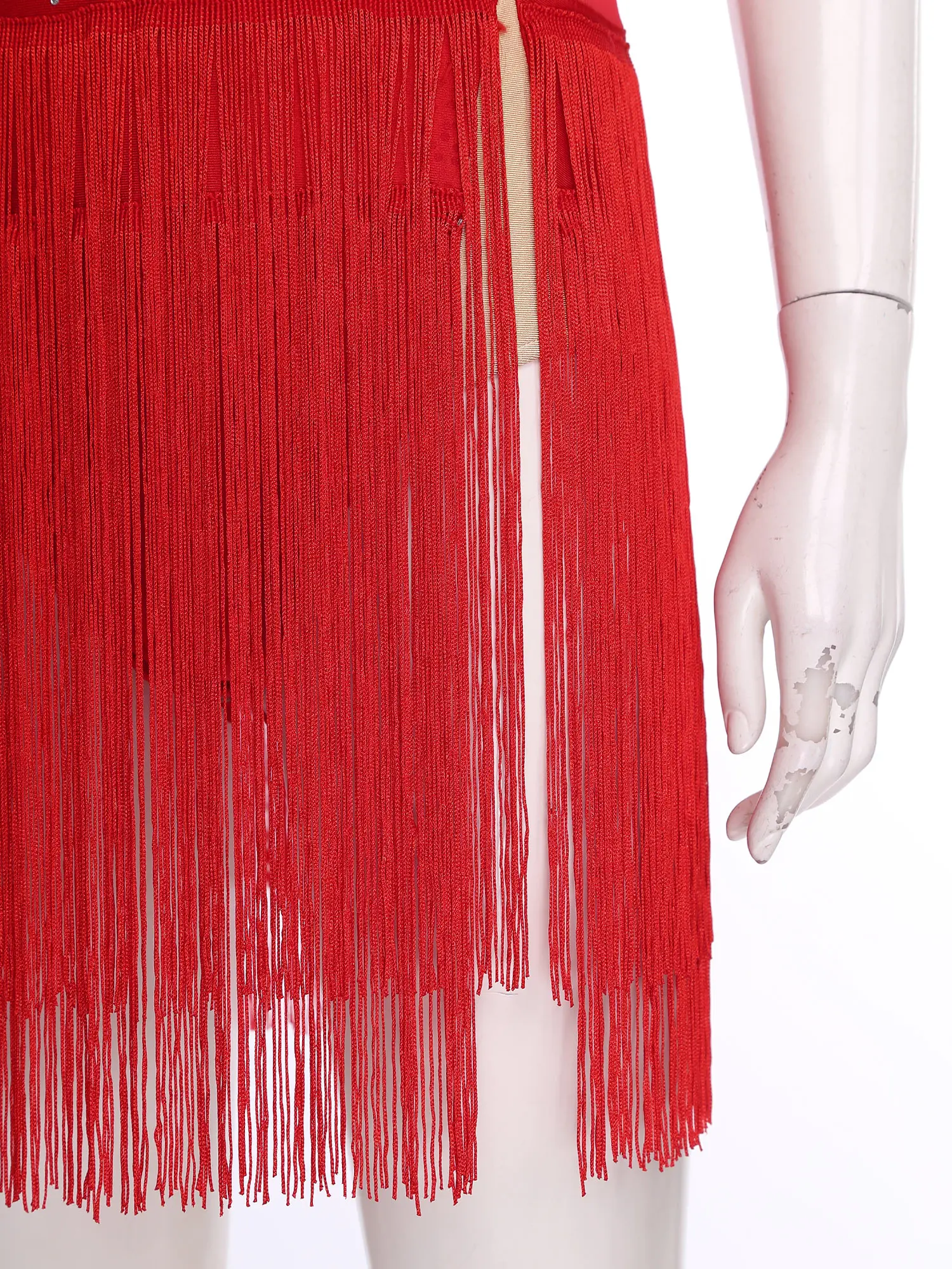 

Lyrical Dress Women Dance Costume Figure Skating Modern Dancewear One Sleeve Sheer Mesh Patchwork Bodysuits Fringed Skirts Dress