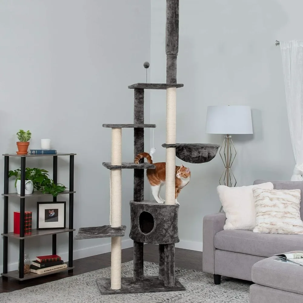 

Cat Tower, indoor pet apartment with adjustable height, equipped with sisal scratching pillars and toys, cat tree