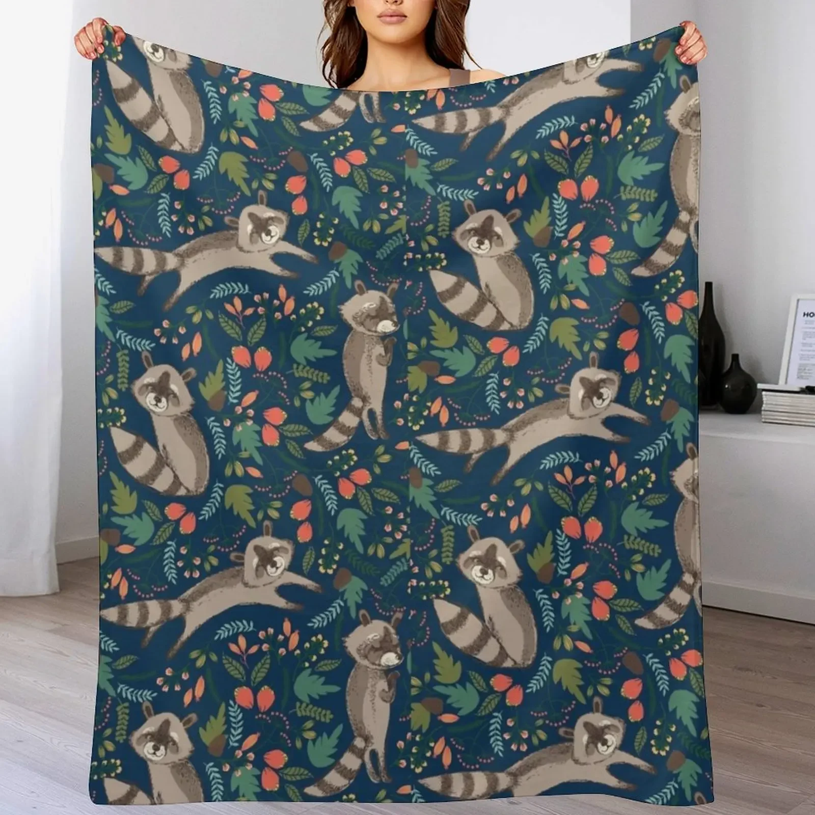 

Adorable Raccoons Throw Blanket Soft Plush Plaid for winter Soft Quilt Blankets