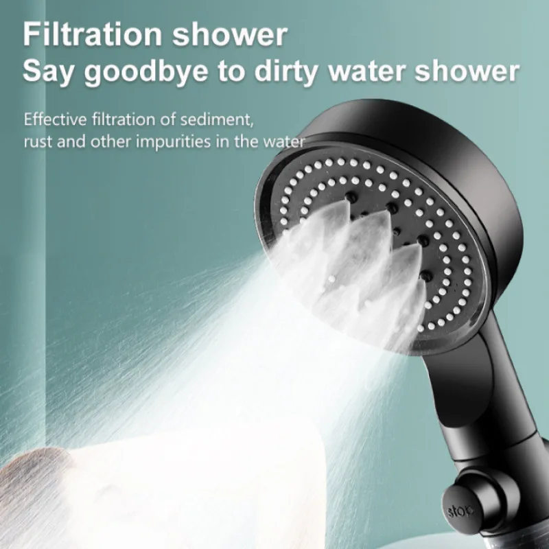 

Household multifunction handheld shower head black Seiko water output boost five showerheads