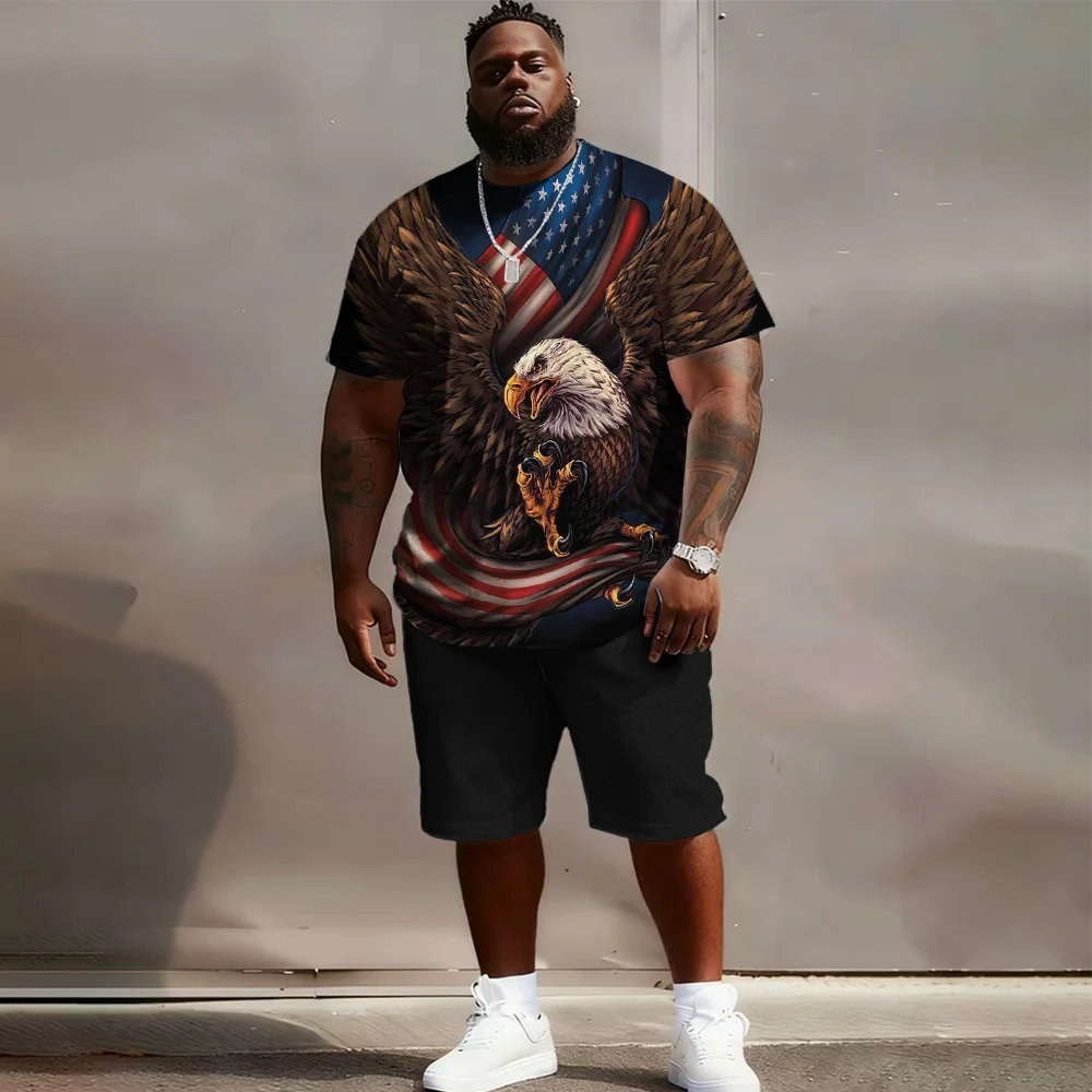 

Мужской комплект с короткими рукавами больших размеров S-9xl: Eagle-Chic Vibe — 2 предмета большого и высокого кроя, мягкая дышащая ткань,