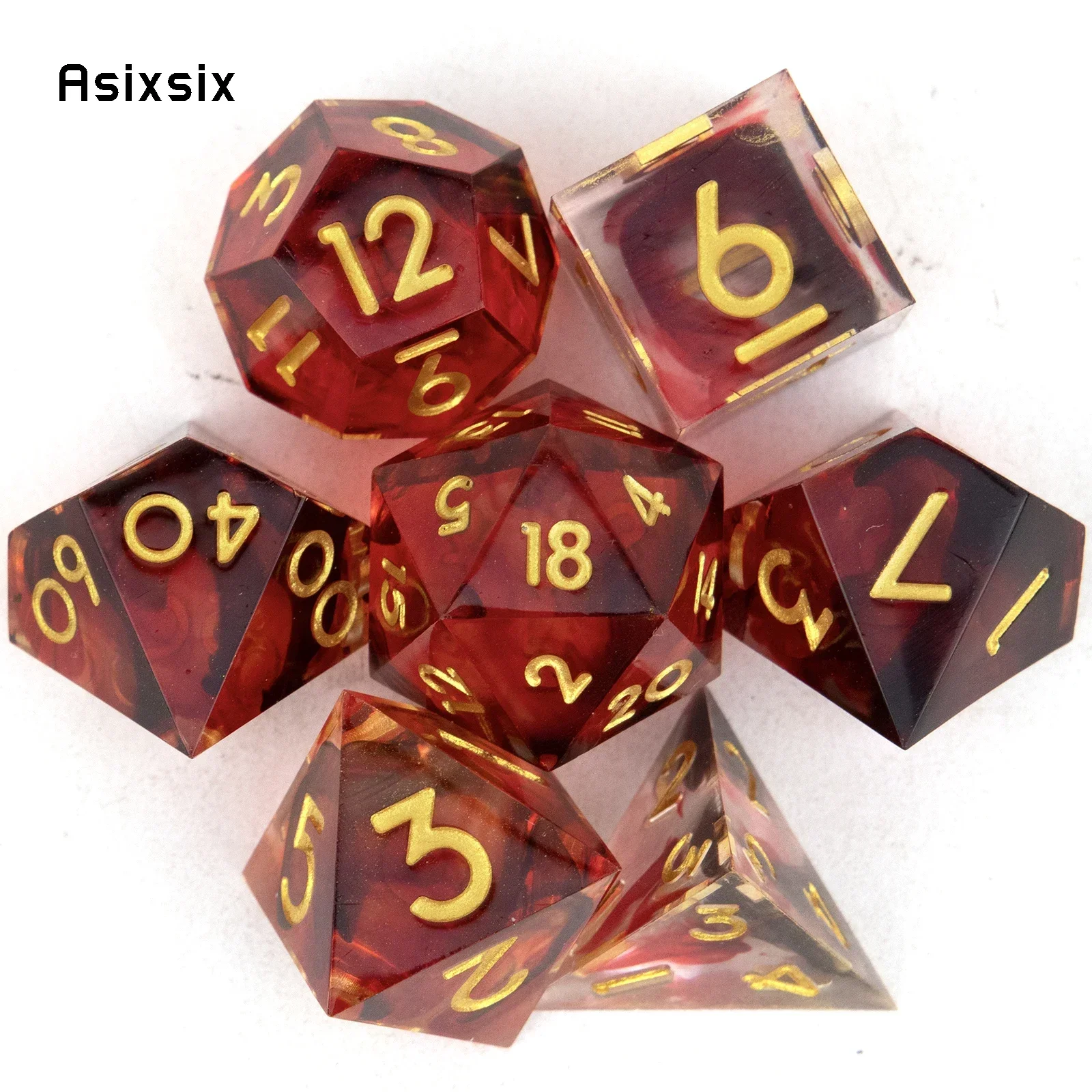 

7 Pcs Red Golden Number Sharp Edge Resin Dice Polyhedral Dice Suitable For Role-Playing Dice TOY