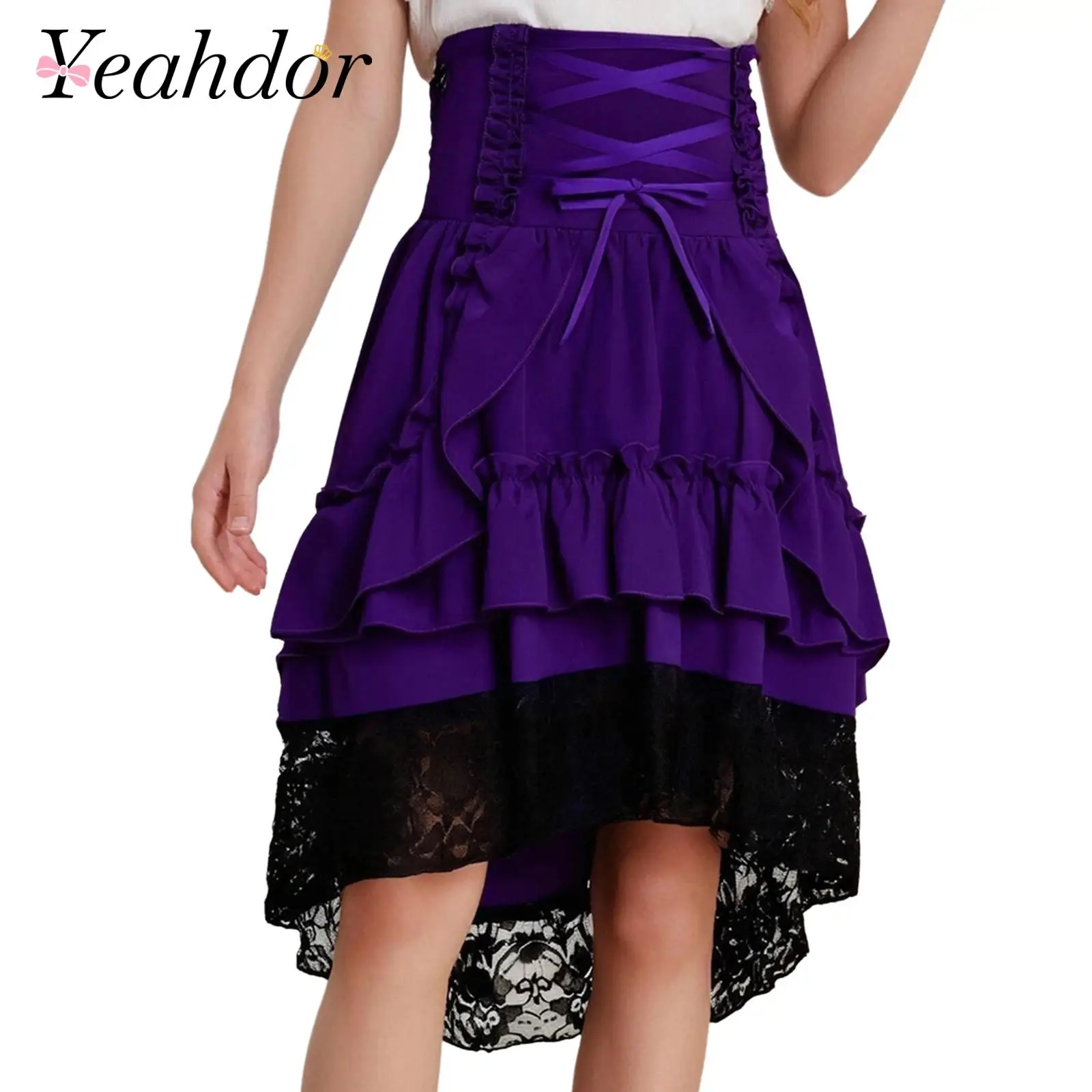 الفتيات Steampunk القوطية تنورة القرون الوسطى عصر النهضة زي خمر تنورة الفيكتوري الدانتيل يصل المتدرج كشكش التنانير هالوين زي