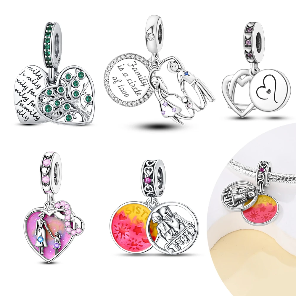 Abalorios chapados en plata 925 con diseño de árbol genealógico y amor familiar para jóvenes, compatibles con pulseras originales de plata 925, regalos de joyería para mujeres