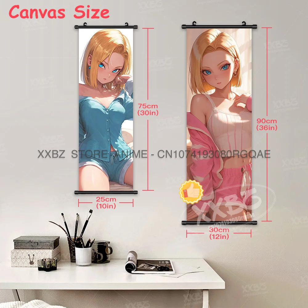 Dragon Ball Scrolls Pictures Sexy Android 18. Wall Artwork Kawaii Hanging Painting Bulma Anime Posters Son Goku Home Decoration