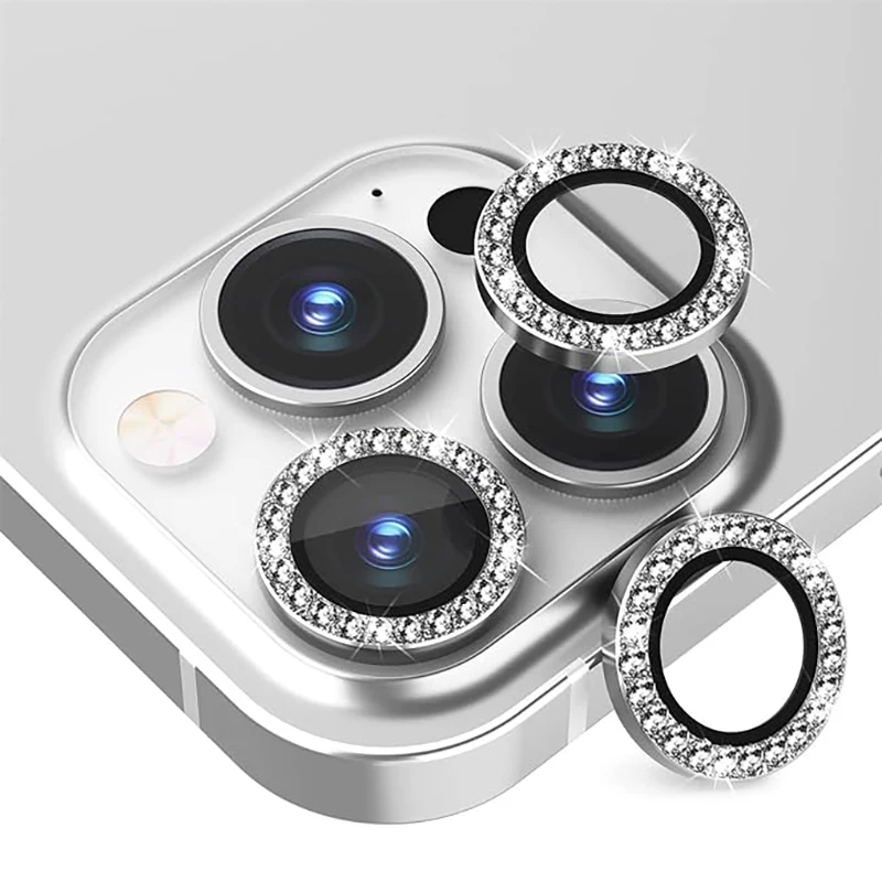 For iPhone 16 Pro Max Camera Lens Protector For iPhone 15 13 Mini 14 Pro Max Glitter Diamond Camera Cover Circle Tempered Glass