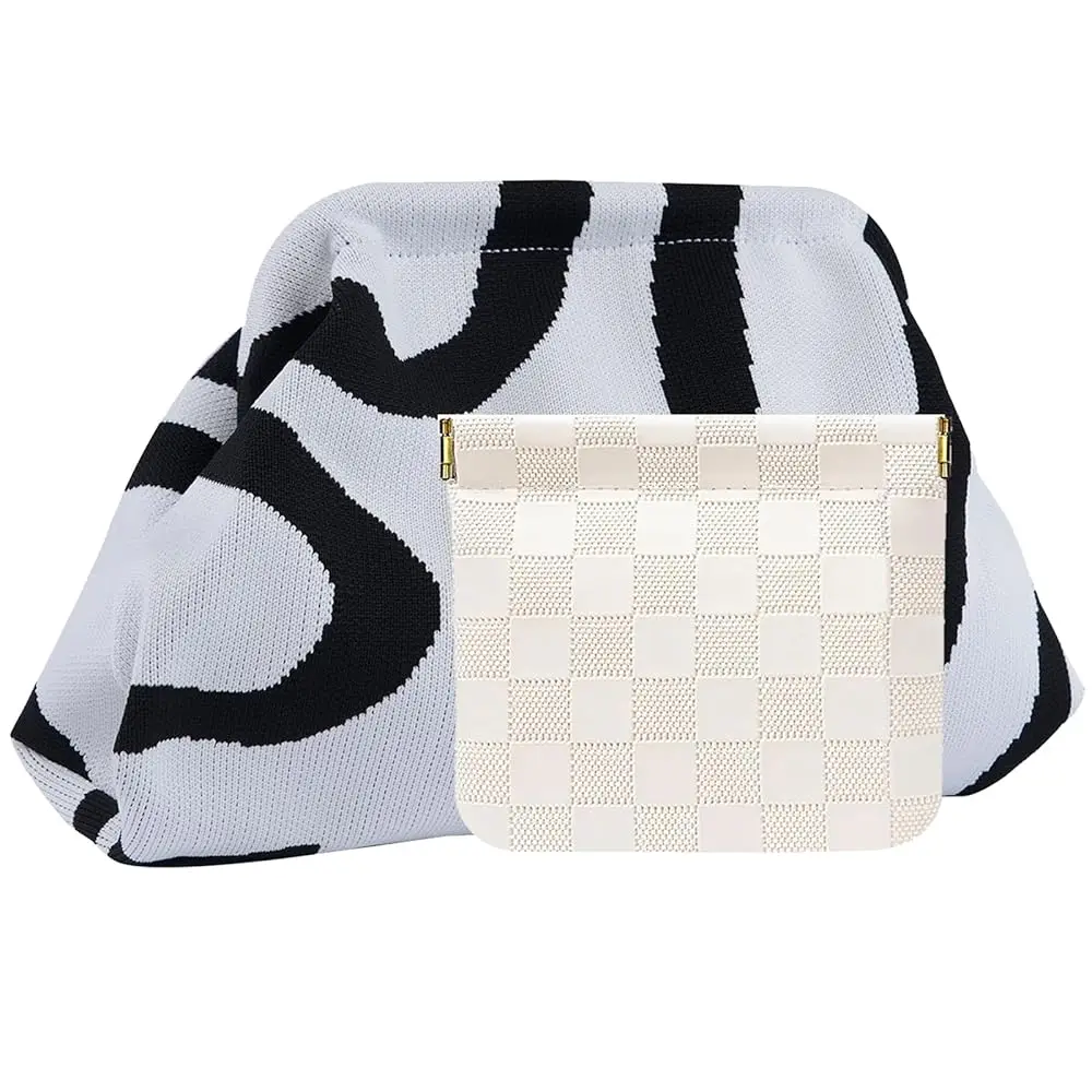 

Clutch Purses for Women,Woven Crochet Bag&Cosmetic Bag Dumpling Striped Cloud Purse Evening Handbag Summer Beach