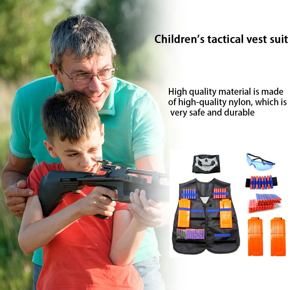 Kids Outdoor Game Clip Dart Bullets Goggles Vest Jacket Kit for N-Strike Elite