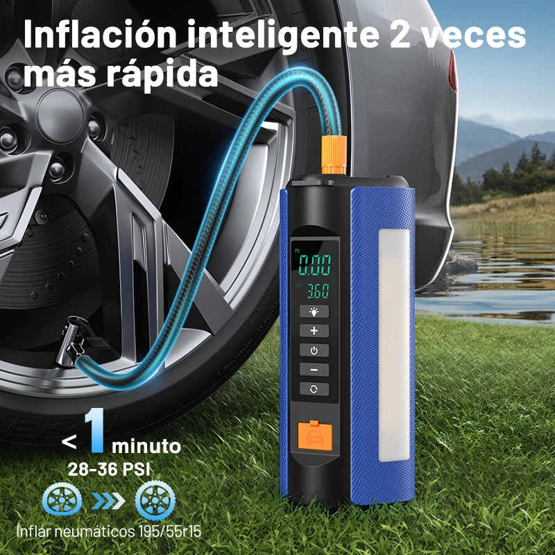 Car Jump Starter Air Pump Outdoor Portable Power Lamp Portable Air Compressor Multifunctional Tire Inflator with EVA Bag