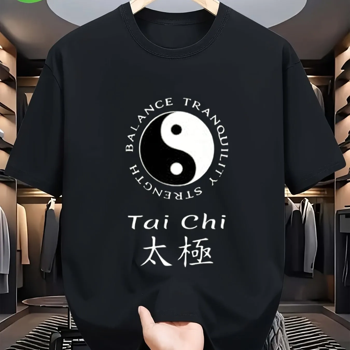 Vintage Tai Chi Chinese Character Strength Zen Graphic Tee Streetwear Tee Tops 100% Cotton Slim Fit Tshirts