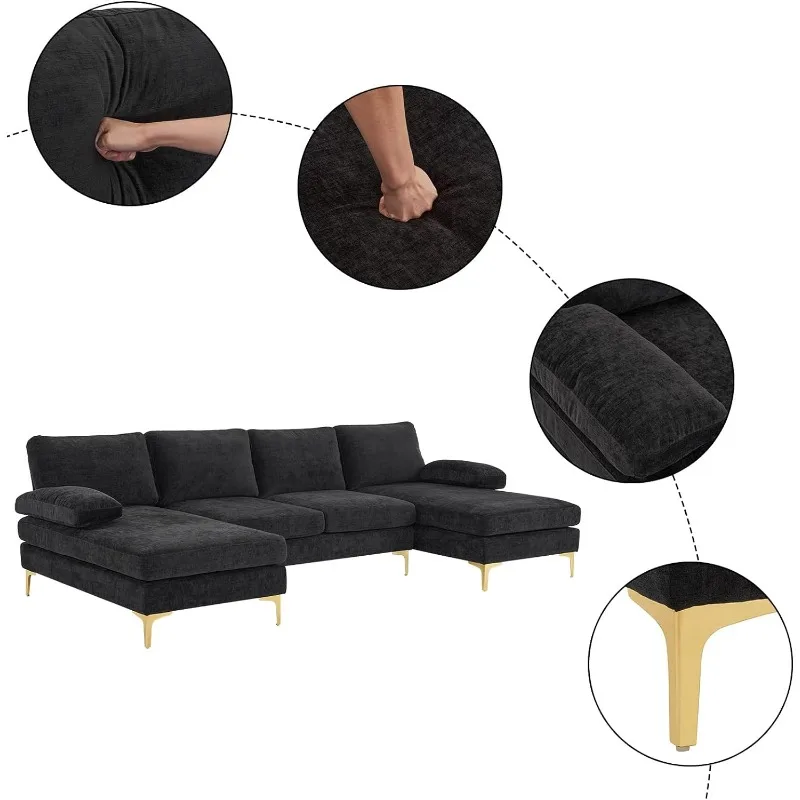 Cabrio Schnitts ofa 110 "U-Form Sofa Couch 4-Sitzer Couch mit Chaiselongue aus Chenille stoff für Wohnzimmer gepolstert