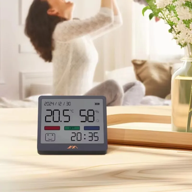 JIMIHOME High Precision Indoor Thermometer Humidity Meter Large LCD Screen Date Clock Wall‑Mountable Temperature Humidity Gauge