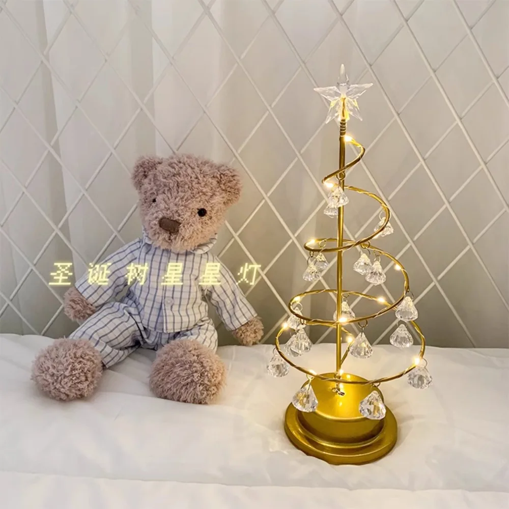 Nordic LED Christmas Tree Lamp Novelty Nightlight Crystal Star Light Decoration Girl Bedroom Atmosphere Light Table Lamp