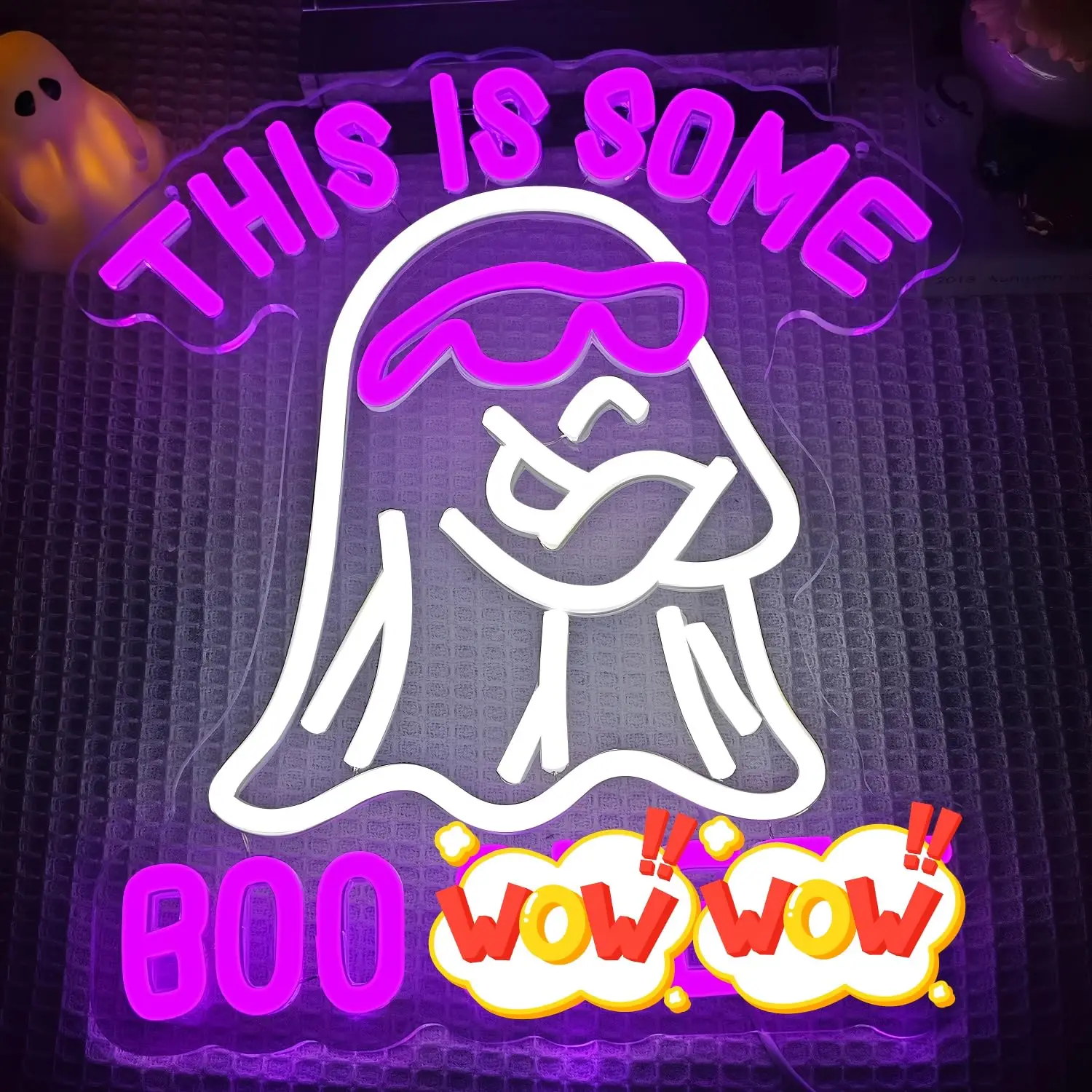 Boo Ghost Neon Sign for Wall Decor Humorous Ghost Light Funny Holiday Atmosphere Dimmable Switch for Bedroom Living Room Gift