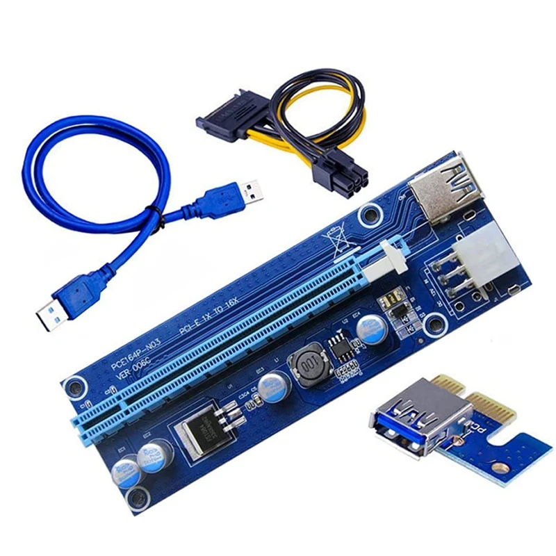 

006C Pcie 1X A 16X Экспресс Райзер карта графика Pci-E Райзер удлинитель 60 см USB 3,0 кабель Sata A 6Pin питание для майнинга BTC