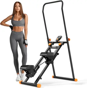 Escalador vertical, escalador de escaleras para entrenamiento de cuerpo completo, máquina paso a paso de ejercicio cardiovascular compacta y plegable con paso extendido