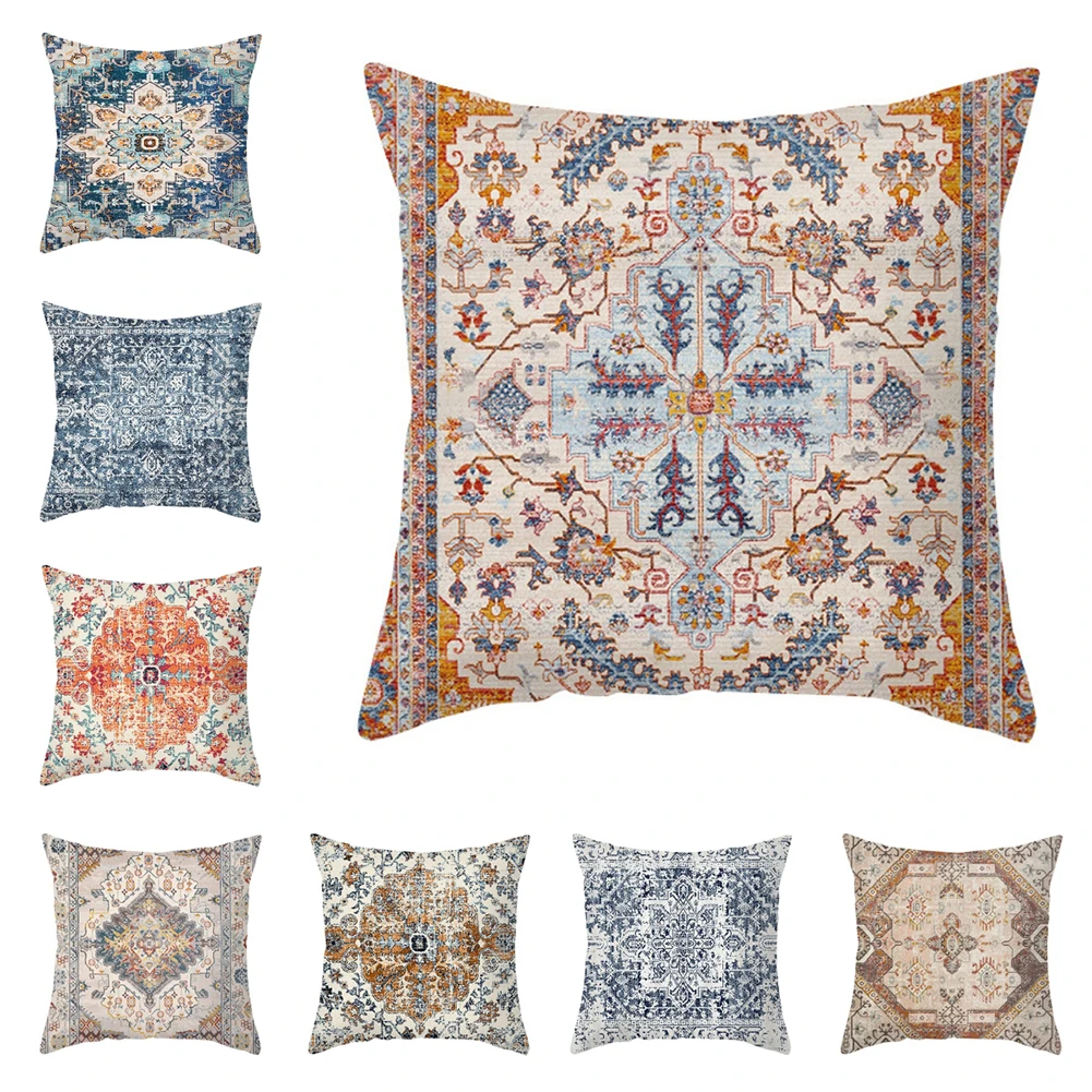 Bohemian Estilo Pillow Covers, Jogar Fronhas, Máquina Lavável, Praça, Farmhouse Decor, Drop Shipping, 45x45cm, 18x18 polegadas, 4PCs