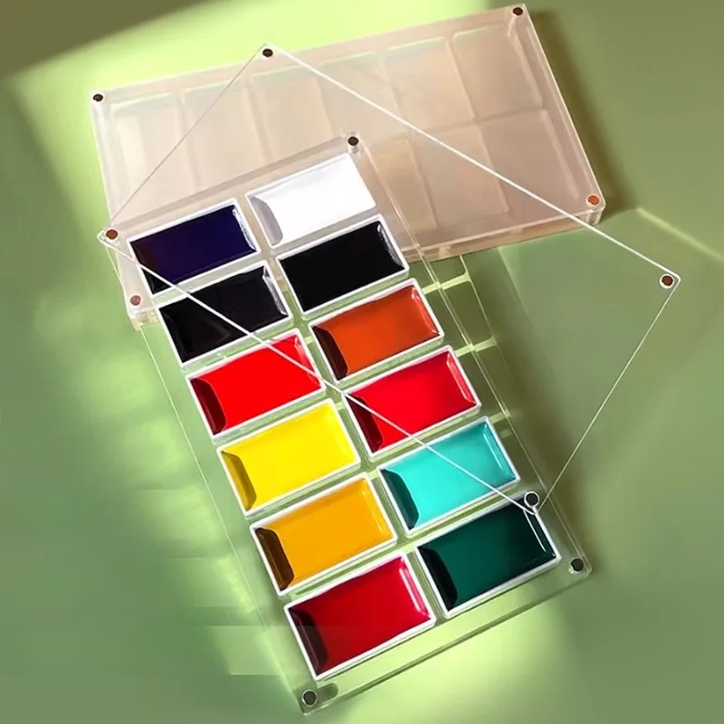 12Grids Acrylic High Transparent Magnetic Paint Empty Box Portable Student Art Outdoor Watercolor Painting Creation Palette Tool