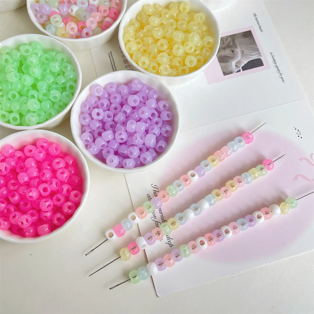 200pcs/bag 8 * 7mm Jelly Colored Four-way Straight Hole Beads DIY Bead Bow Mobile Phone Chain Pendant Material