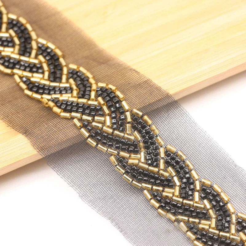 45CM Long Twisted Beaded Lace Trim New Embroidery Sewing Pearl Lace Ribbon Wedding Material DIY Sash Belts Clothes Crafts