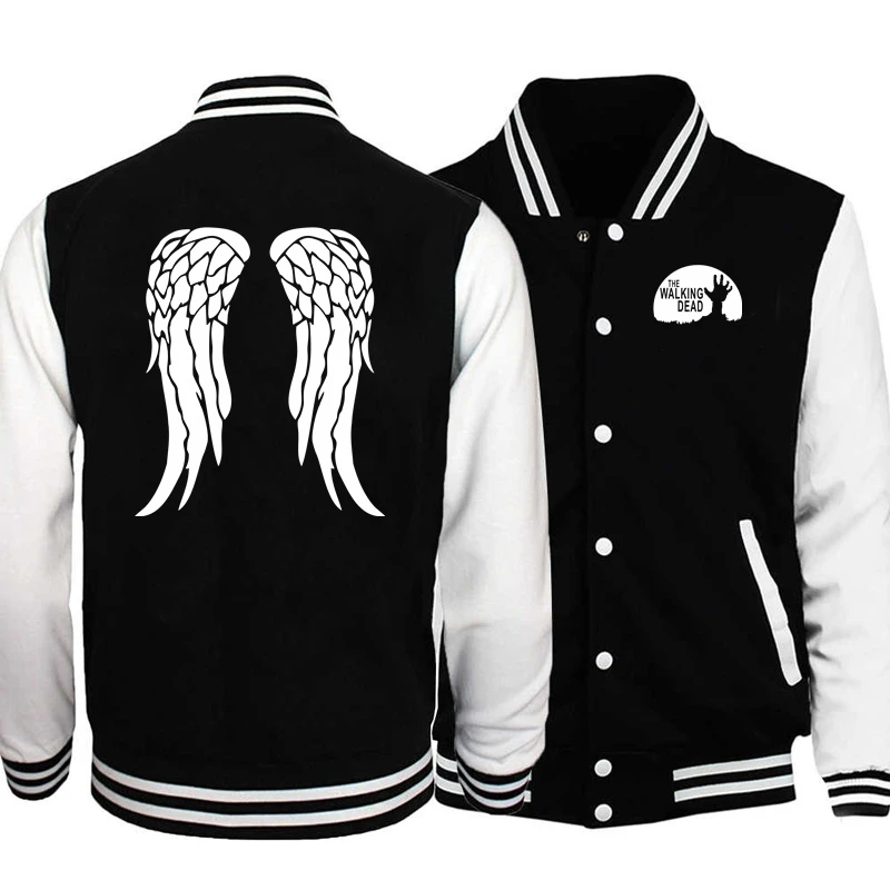 Walking Dead Baseball Jacket Print Angel Wings Men Clothing Streetwear Fleece Bomber Jackets for Kids Winter Coats