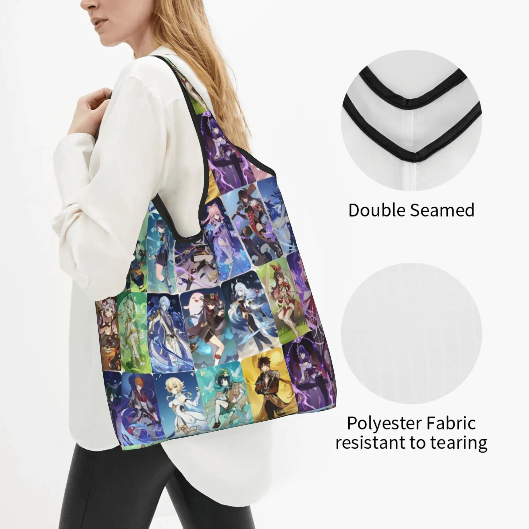 Game Anemo Geo Pyro Hydro Genshin Impact Tote Shopping Bags Women Funny Anime Cryo Electro Dendro Shopper Shoulder BagsHandbags