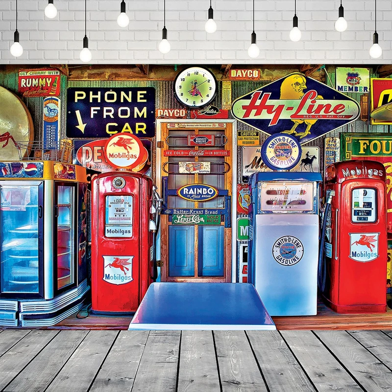 

Фон для фотосъемки в стиле ретро, интерьер, сервисная станция, знаки, маршрут 66, тематический фон для вечеринки, настенный баннер, декор