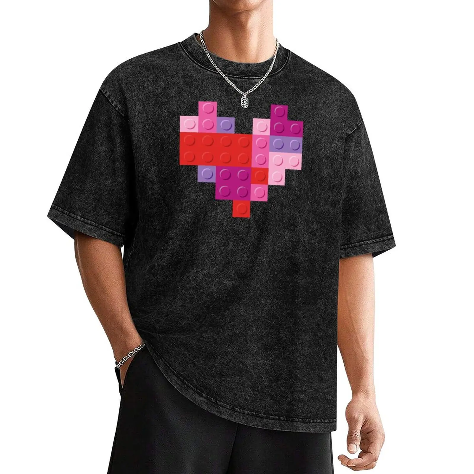 Pink and Red Brick Heart T-Shirt Personalized t-shirt Man t-shirt Clothing oversize t-shirts man plain black t shirts men