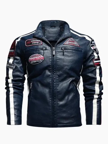 Men's Motorcycle Racing Suit PU Leather Label Color Jacket