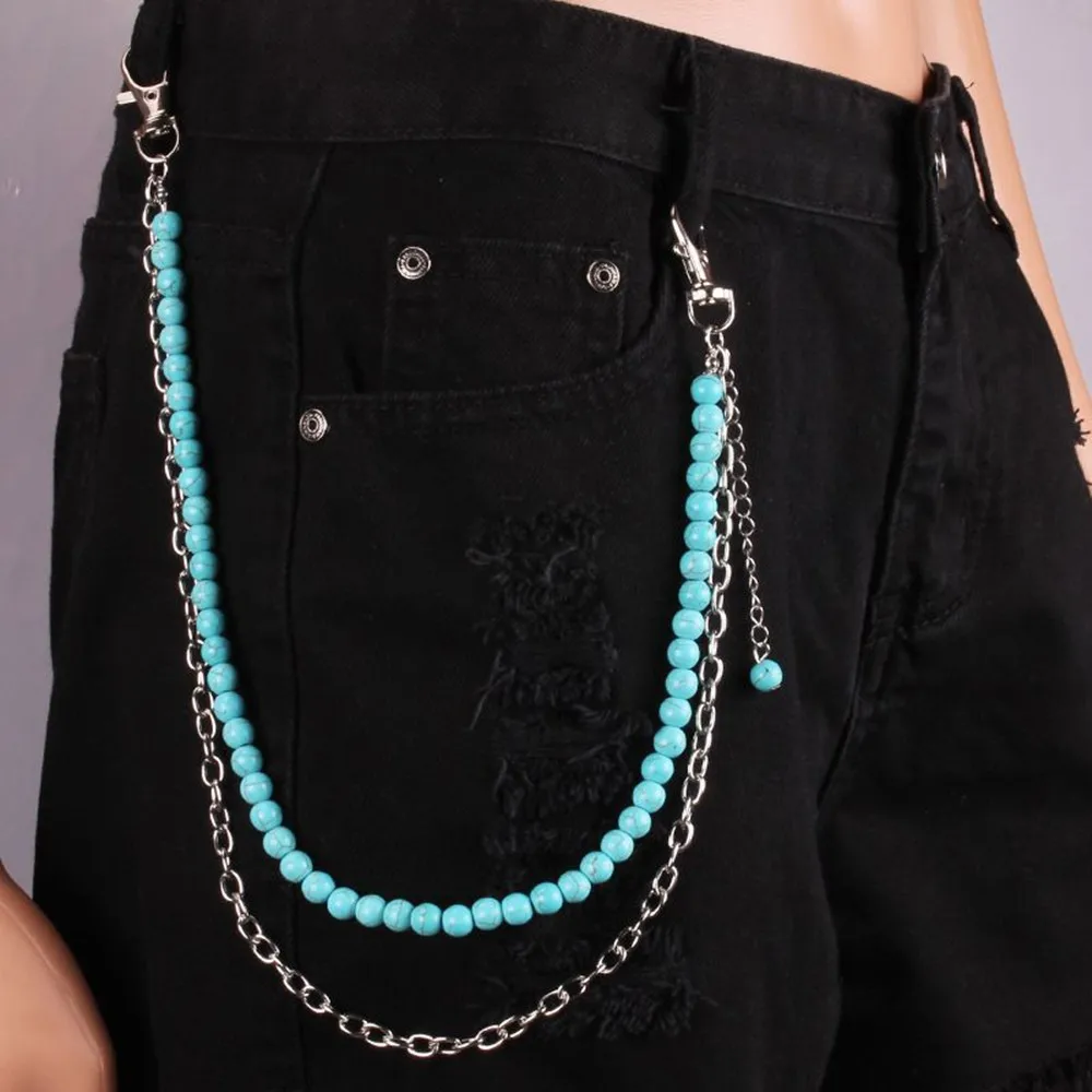 

New fashion women's pants natural blue turquoise hip-hop personality pants chain accessories waist chain