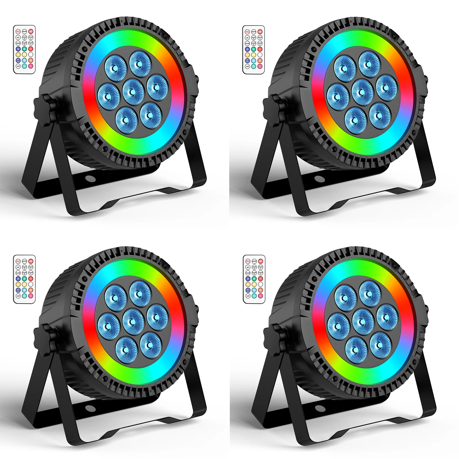 DayFlicker 4 Stück 7 LEDs + 48 SMD Bühnenlicht 2-in-1 DMX DJ Lichter 6/10CH Partylicht 4 Steuermodi