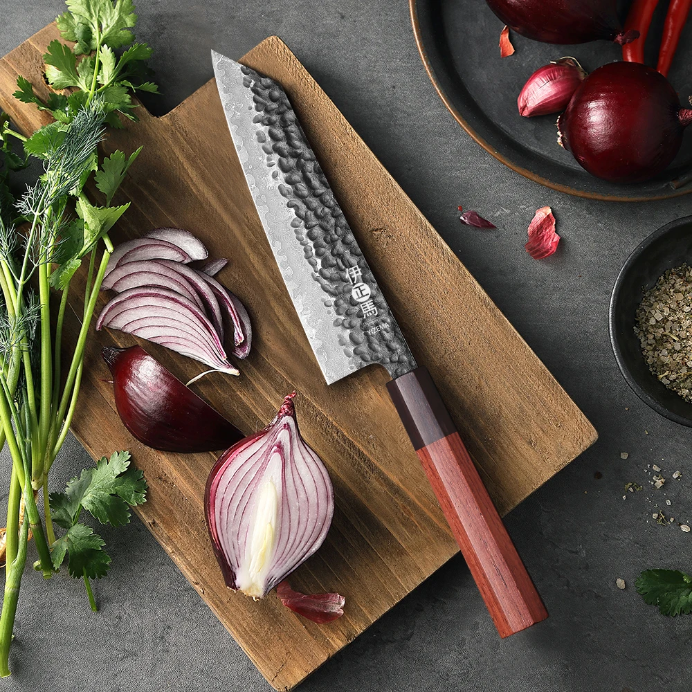 YIZEMA 6-inch Japanese Bunka Chef Knife Damascus Steel Sharp Cut Meat Vegetable Cleaver Hand Forged Professional Kitchen Knives