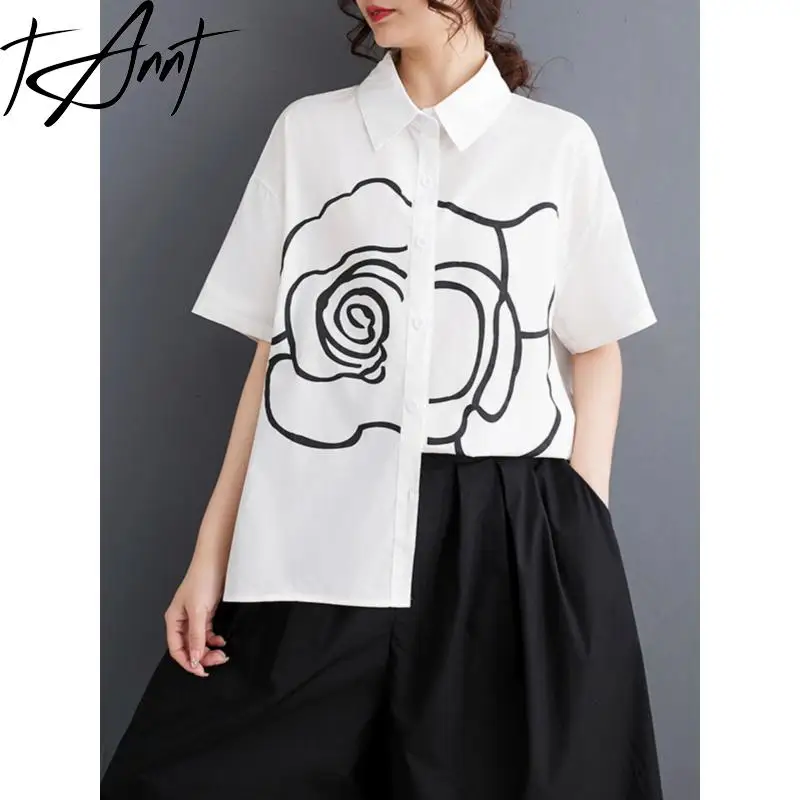 GetSpring Women Shirt 2025 Spring Summer New Simple Sweet Short Sleeved White Black Blouse Fashion All Match Loose Casual Tops