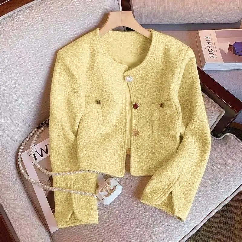 Elegant Cropped Tweed Jackets Women Vintage Short Coats Autumn Winter Office Lady Korean Streetwear Fashion Outerwear Tops New