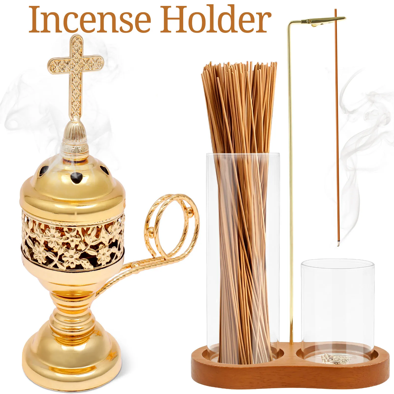 Incense Holder Metal/Glass Incense Burner  Anti-Ash Flying Incense Burne  Ash Catcher and Sticks Organizer for Meditation Yoga
