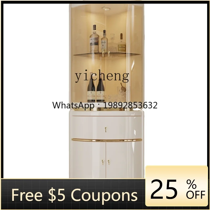 LYY  Cream Style Corner Wine Cabinet Wall High-End Triangle Cabinet Bedroom Corner Storage Display Cabinet Made of Glass