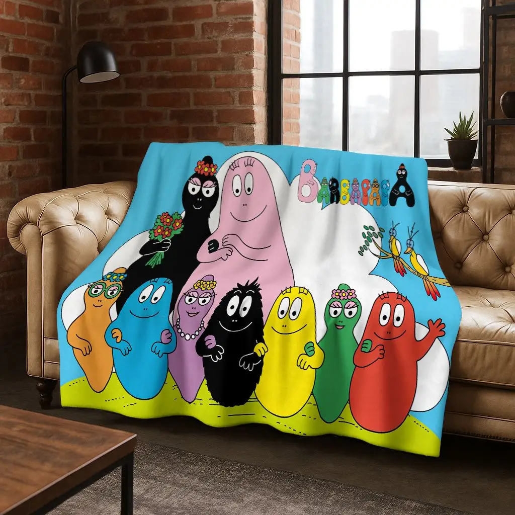 Cartoon Les Barbapapa Barbamama Family  Flannel Blanket,Warm and Cozy Soft Throw Blanket for Home Bedroom Bed Sofa Cover Kids