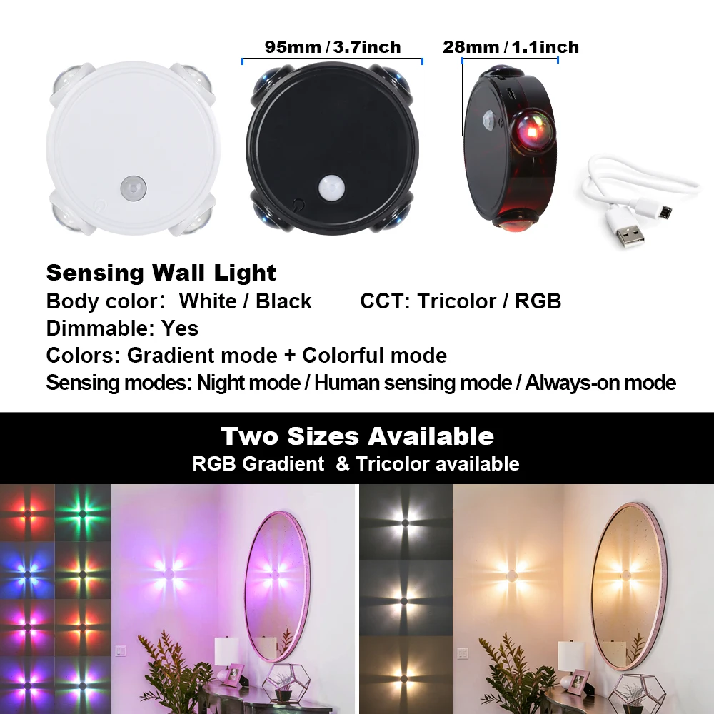 2pcs Motion Sensor Led Wall Lamp Smart Night Light with Mobile Detection LED Wall Lights Magnetic Mount Dimmable Rechargeable